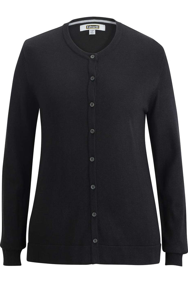 Edwards Ladies Crew Neck Button Front Cardigan [#7143].  Live Chat for Bulk Discounts