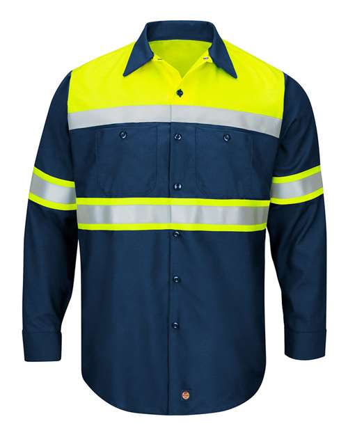 Red Kap Hi-Visibility Colorblock Ripstop Long Sleeve Work Shirt SY70