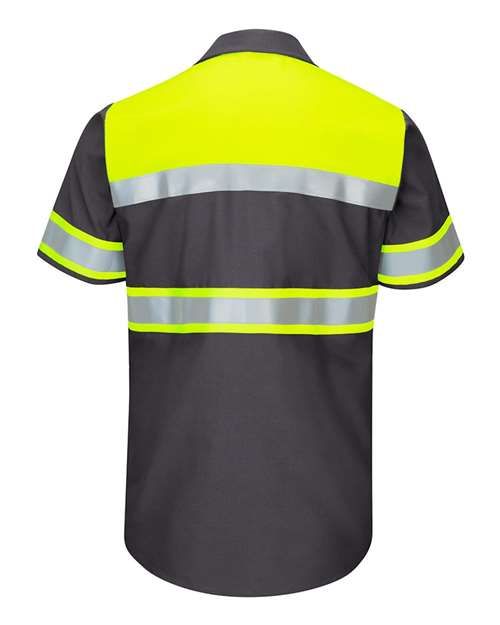 Red Kap Hi-Visibility Colorblock Ripstop Short Sleeve Work Shirt - Tall Sizes SY80T