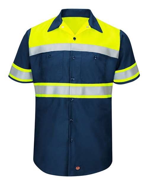 Red Kap Hi-Visibility Colorblock Ripstop Short Sleeve Work Shirt - Tall Sizes SY80T