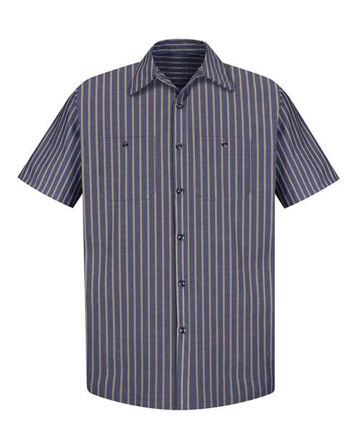 Red Kap Industrial Short Sleeve Work Shirt SP24 - Navy/ Khaki Stripe
