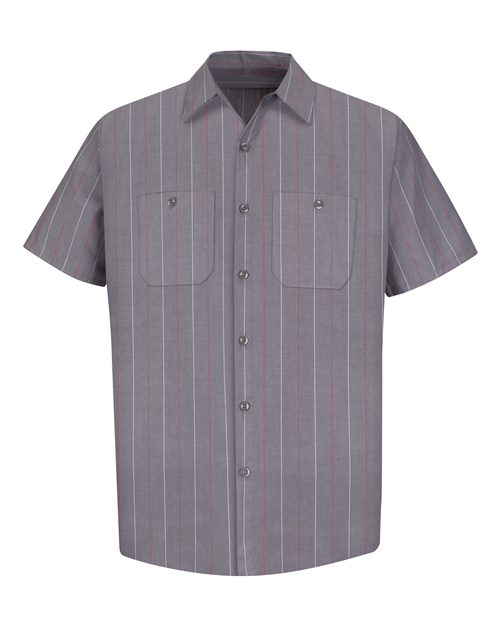 Red Kap Industrial Short Sleeve Work Shirt - Tall Sizes SP24T - Charcoal/ Red/ White Stripe