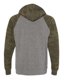 Independent Trading Co. Special Blend Raglan Hooded Sweatshirt PRM33SBP - Nickel Heather/ Forest Camo