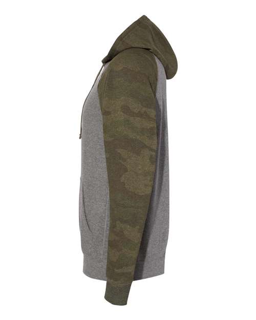 Independent Trading Co. Special Blend Raglan Hooded Sweatshirt PRM33SBP - Nickel Heather/ Forest Camo