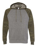Independent Trading Co. Special Blend Raglan Hooded Sweatshirt PRM33SBP - Nickel Heather/ Forest Camo