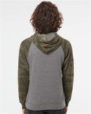 Independent Trading Co. Special Blend Raglan Hooded Sweatshirt PRM33SBP - Nickel Heather/ Forest Camo