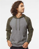 Independent Trading Co. Special Blend Raglan Hooded Sweatshirt PRM33SBP - Nickel Heather/ Forest Camo