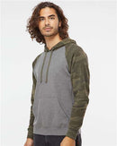 Independent Trading Co. Special Blend Raglan Hooded Sweatshirt PRM33SBP - Nickel Heather/ Forest Camo