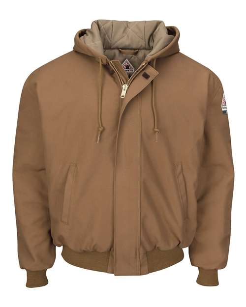 Bulwark Insulated Brown Duck Hooded Jacket with Knit Trim JLH6