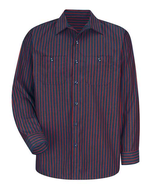 Red Kap Industrial Long Sleeve Work Shirt SP14 - Navy/ Red Stripe