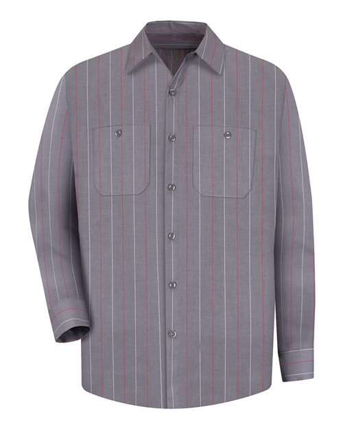 Red Kap Industrial Long Sleeve Work Shirt - Tall Sizes SP14T - Charcoal/ Red/ White Stripe