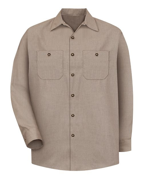 Red Kap Industrial Long Sleeve Work Shirt - Tall Sizes SP14T - KB-Khaki/ Black Microcheck