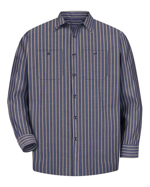 Red Kap Industrial Long Sleeve Work Shirt - Tall Sizes SP14T - Navy/ Khaki Stripe
