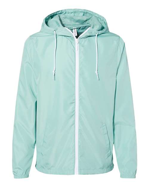 Independent Trading Co. Lightweight Windbreaker Full-Zip Jacket EXP54LWZ - Aqua/ White Zipper