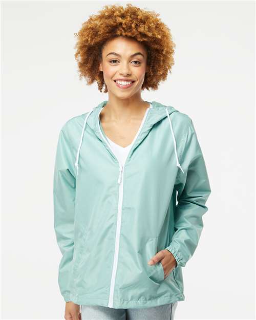 Independent Trading Co. Lightweight Windbreaker Full-Zip Jacket EXP54LWZ - Aqua/ White Zipper