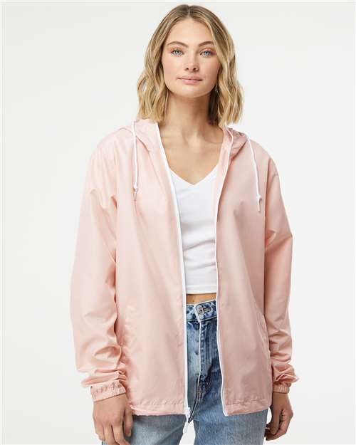 Independent Trading Co. Lightweight Windbreaker Full-Zip Jacket EXP54LWZ - Blush/ White Zipper