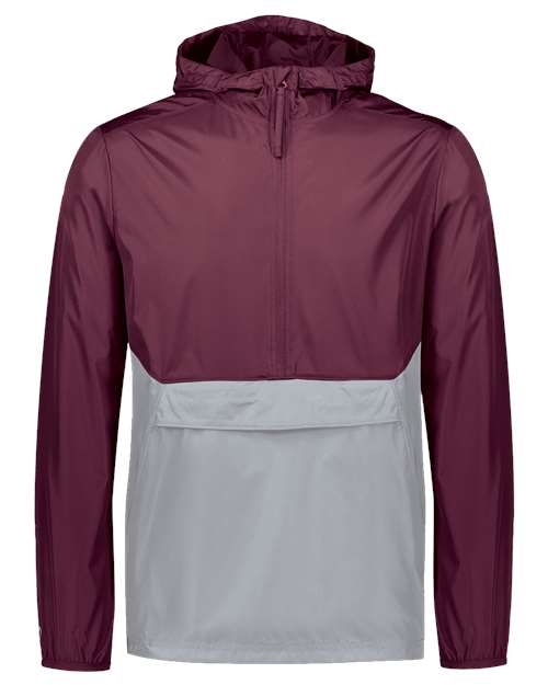 Holloway Packable Quarter-Zip Jacket 229534 - Maroon/ Athletic Grey
