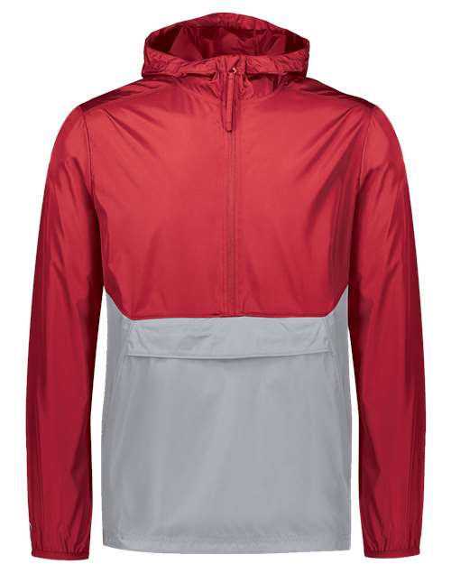 Holloway Packable Quarter-Zip Jacket 229534 - Scarlet/ Athletic Grey