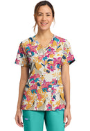 Cherokee  Women's Print V-Neck Top. Item CK856 in CK GENUINE Collection. Live Chat for Bulk Discounts.