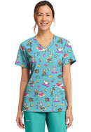 Cherokee  Women's Print V-Neck Top. Item CK856 in CK GENUINE Collection. Live Chat for Bulk Discounts.