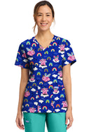 Cherokee  Women's Print V-Neck Top. Item CK856 in CK GENUINE Collection. Live Chat for Bulk Discounts.