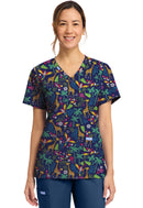 Cherokee  Women's Print V-Neck Top. Item CK856 in CK GENUINE Collection. Live Chat for Bulk Discounts.