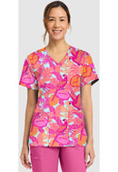 Cherokee  Women's Print V-Neck Top. Item CK856 in CK GENUINE Collection. Live Chat for Bulk Discounts.