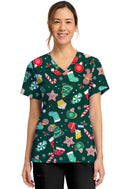 Cherokee  Women's Print V-Neck Top. Item CK856 in CK GENUINE Collection. Live Chat for Bulk Discounts.