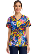 Cherokee  Women's Print V-Neck Top. Item CK856 in CK GENUINE Collection. Live Chat for Bulk Discounts.