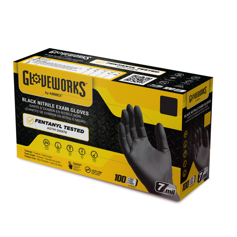 Gloveworks [GWBEN] Black 7 Mil Nitrile Latex Free Disposable Glove. ASTM D6978.  (Case of 1000). Live Chat for Bulk Discounts.