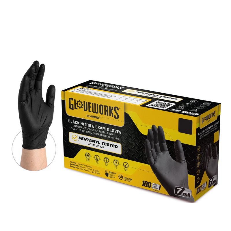 Gloveworks [GWBEN] Black 7 Mil Nitrile Latex Free Disposable Glove. ASTM D6978.  (Case of 1000). Live Chat for Bulk Discounts.