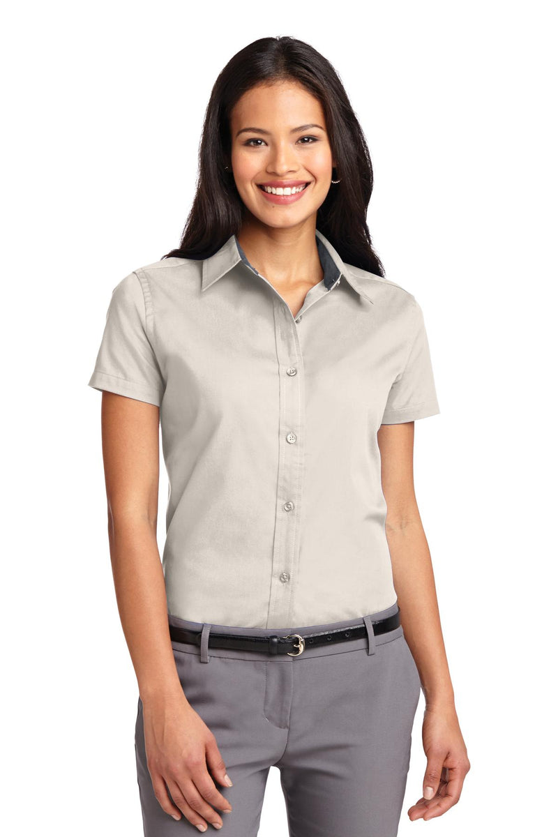 Port Authority ®  Women's Short Sleeve Easy Care  Shirt.  L508 - Light Stone/ Classic Navy
