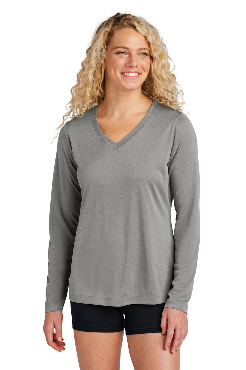 Sport-Tek ®  Women's Long Sleeve PosiCharge ®  Competitor V-Neck Tee. LST353LS - Grey Concrete Heather