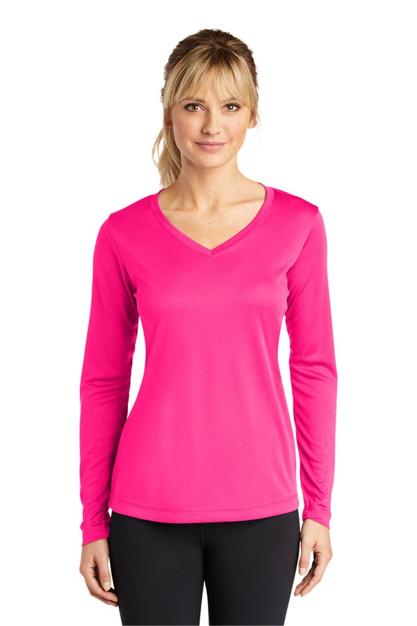 Sport-Tek ®  Women's Long Sleeve PosiCharge ®  Competitor V-Neck Tee. LST353LS - Neon Pink