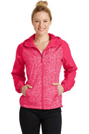 Sport-Tek ®  Ladies Heather Colorblock Raglan Hooded Wind Jacket. LST40
