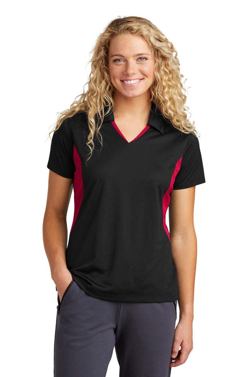 Sport-Tek ®  Women's Side Blocked Micropique Sport-Wick ®  Polo. LST655 - Black/ Deep Red