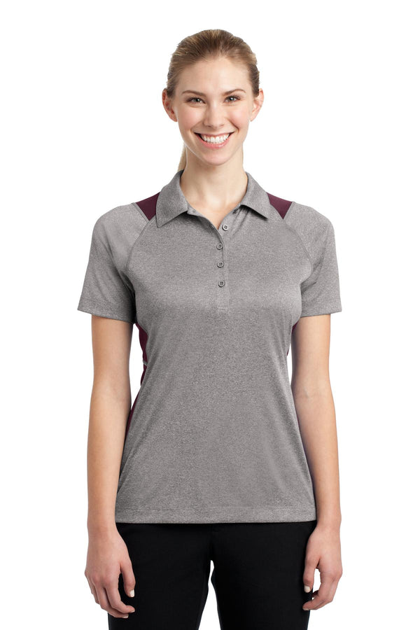Sport-Tek ®  Women's Heather Colorblock Contender   Polo. LST665 - Vintage Heather/ Maroon