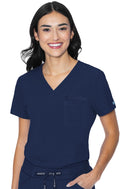 Med Couture V-Neck Chest Pocket Top. Item MC8482 in MC PEACHES Collection. Live Chat for Bulk Discounts.