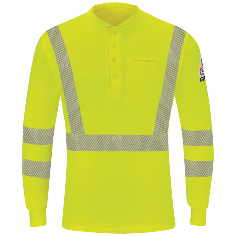 Bulwark [SML4] Men's Hi-Visibility Lightweight Long Sleeve Henley. Live Chat for Bulk Discounts.