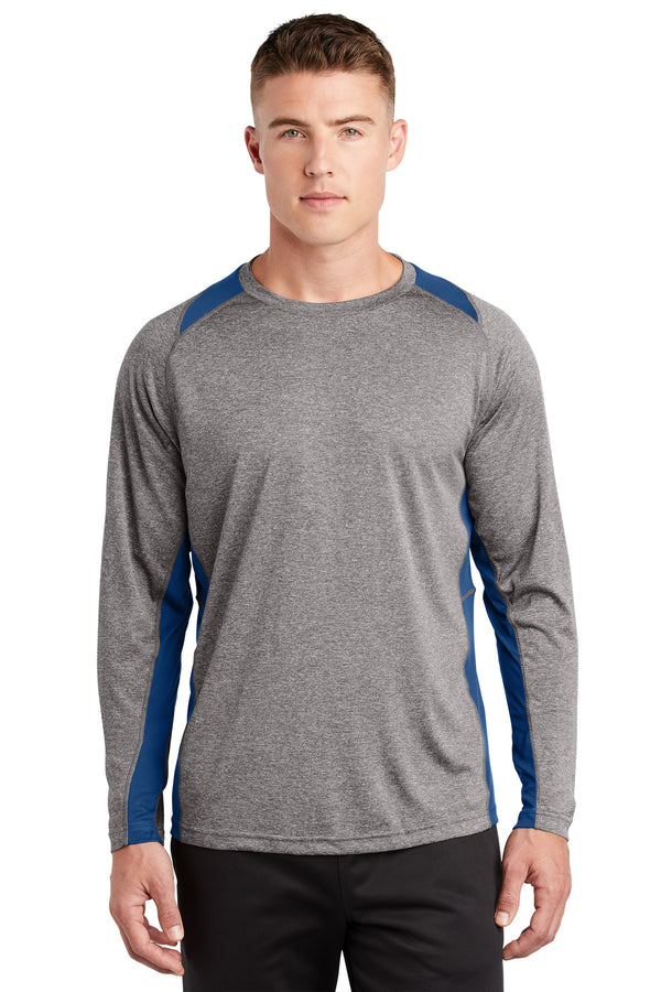 Sport-Tek ®  Long Sleeve Heather Colorblock Contender   Tee. ST361LS - Vintage Heather/ Royal