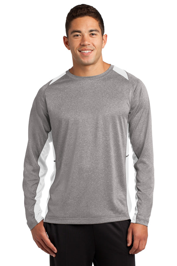 Sport-Tek ®  Long Sleeve Heather Colorblock Contender   Tee. ST361LS - Vintage Heather/ White