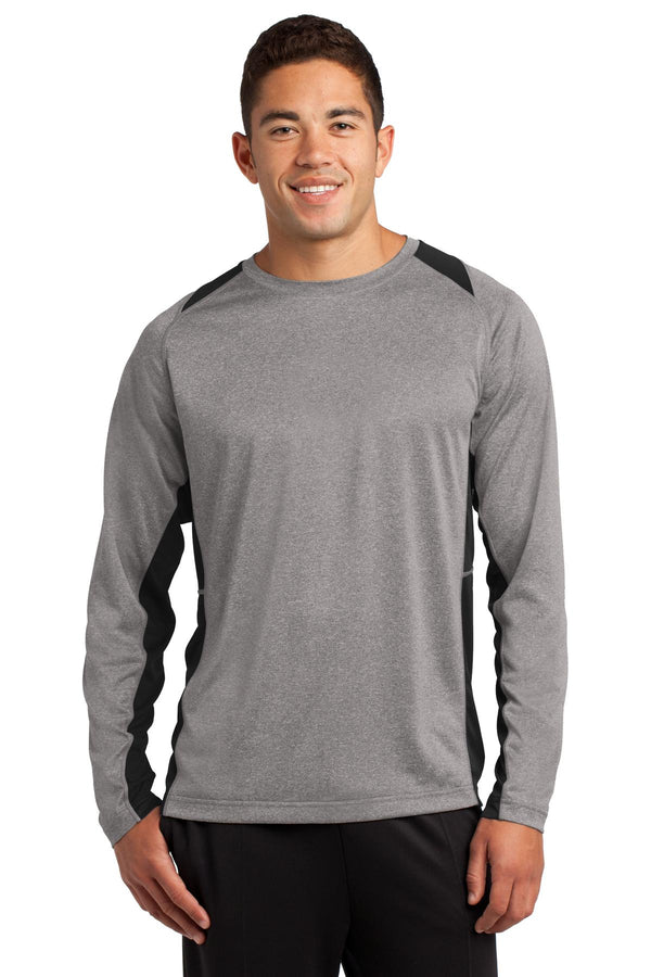 Sport-Tek ®  Long Sleeve Heather Colorblock Contender   Tee. ST361LS - Vintage Heather/ Black