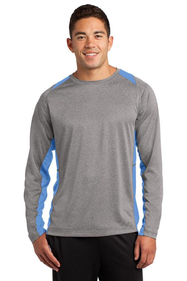 Sport-Tek ®  Long Sleeve Heather Colorblock Contender   Tee. ST361LS - Vintage Heather/ Carolina Blue