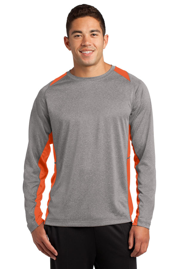 Sport-Tek ®  Long Sleeve Heather Colorblock Contender   Tee. ST361LS - Vintage Heather/ Deep Orange