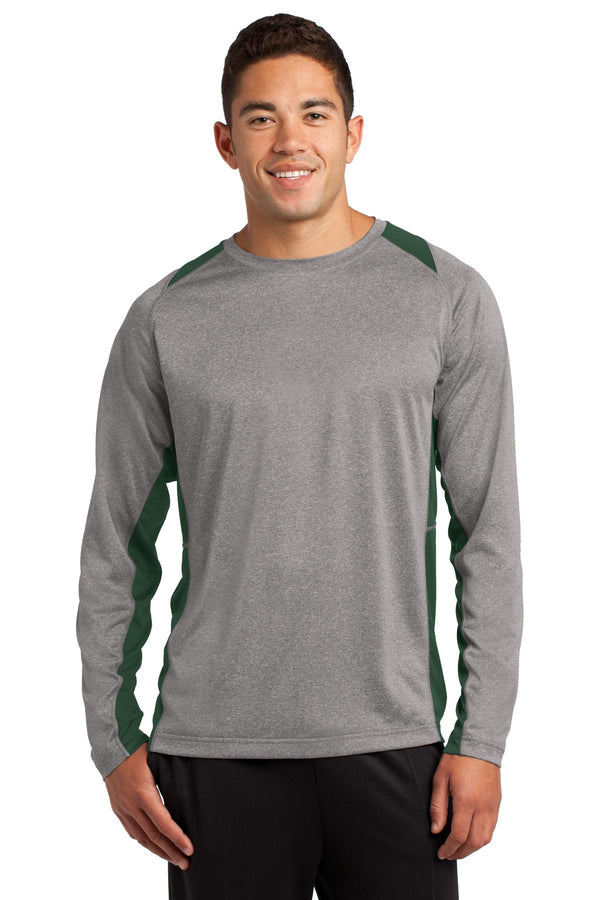 Sport-Tek ®  Long Sleeve Heather Colorblock Contender   Tee. ST361LS - Vintage Heather/ Forest Green