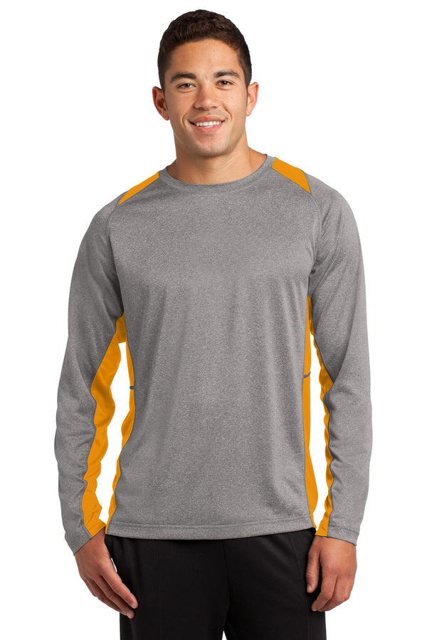 Sport-Tek ®  Long Sleeve Heather Colorblock Contender   Tee. ST361LS - Vintage Heather/ Gold