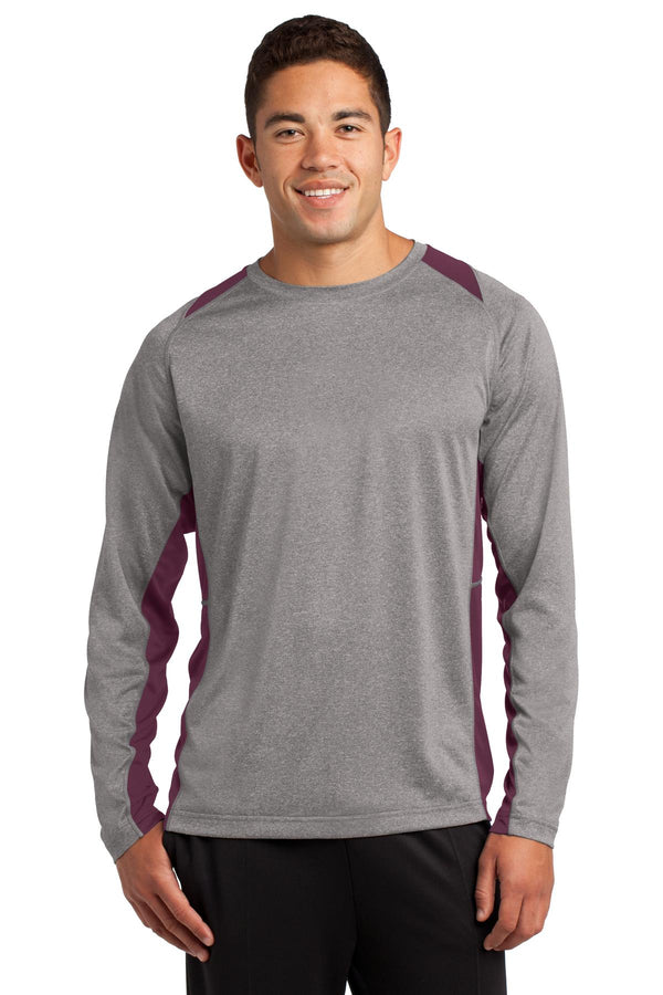 Sport-Tek ®  Long Sleeve Heather Colorblock Contender   Tee. ST361LS - Vintage Heather/ Maroon