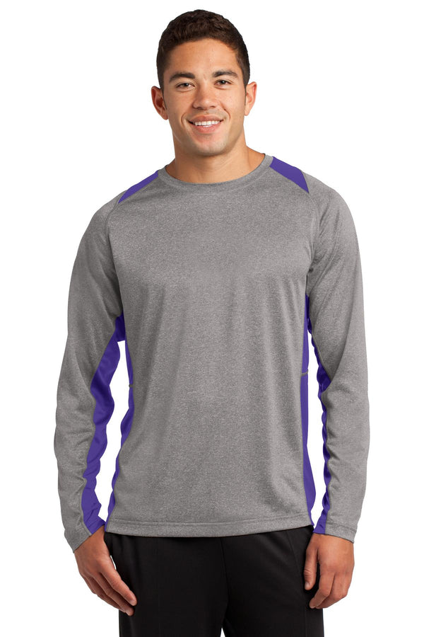 Sport-Tek ®  Long Sleeve Heather Colorblock Contender   Tee. ST361LS - Vintage Heather/ Purple
