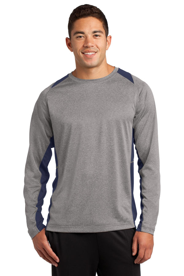 Sport-Tek ®  Long Sleeve Heather Colorblock Contender   Tee. ST361LS - Vintage Heather/ True Navy