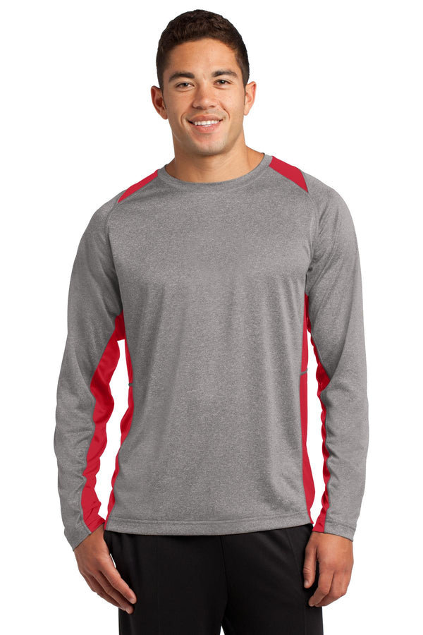 Sport-Tek ®  Long Sleeve Heather Colorblock Contender   Tee. ST361LS - Vintage Heather/ True Red